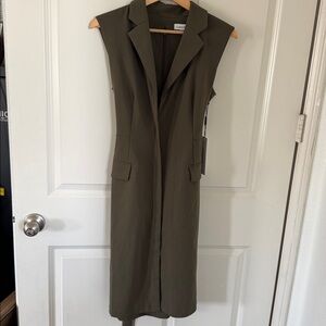 Calvin Klein Dark Olive Sleeveless Belted Midi Dress